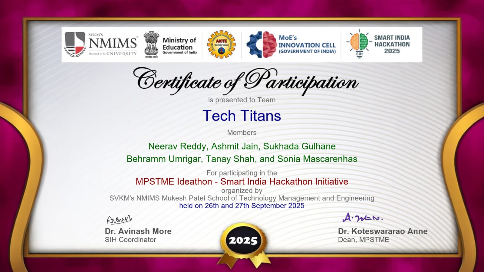 SIH Certificate
